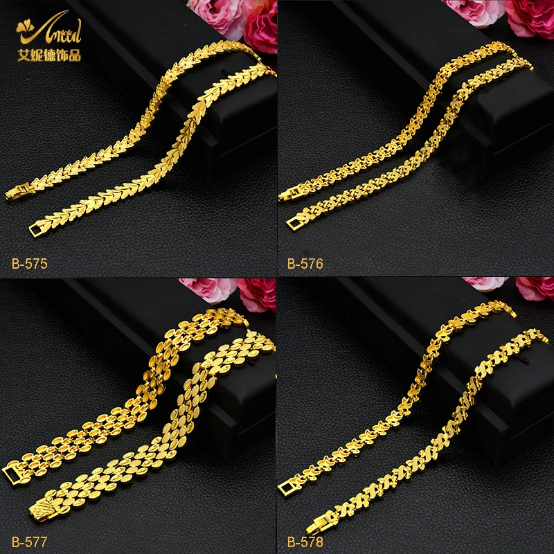 

ANIID Dubai New 24k Gold Color Chain Hard Bracelets For Women Ethiopian Wedding Bangles Arabic Bridal Hand Jewelry Party Gifts