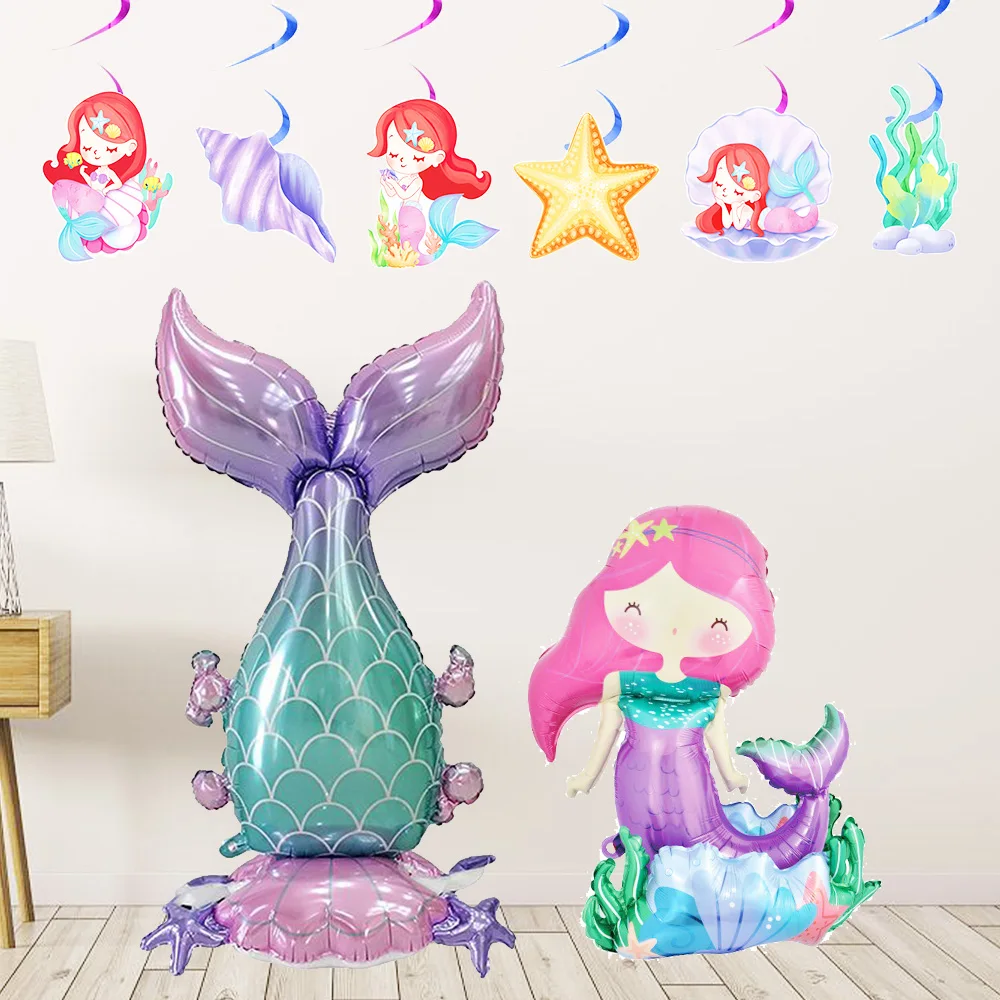 Stehender Meerjungfrauenflossen-Ballon, Meerjungfrauen-Ballonbanner, Kinder-Geburtstagsdekoration für Mädchen, Babyparty-Meerjungfrauen-Geburtstagsfeier-Dekoration – Detail 1
