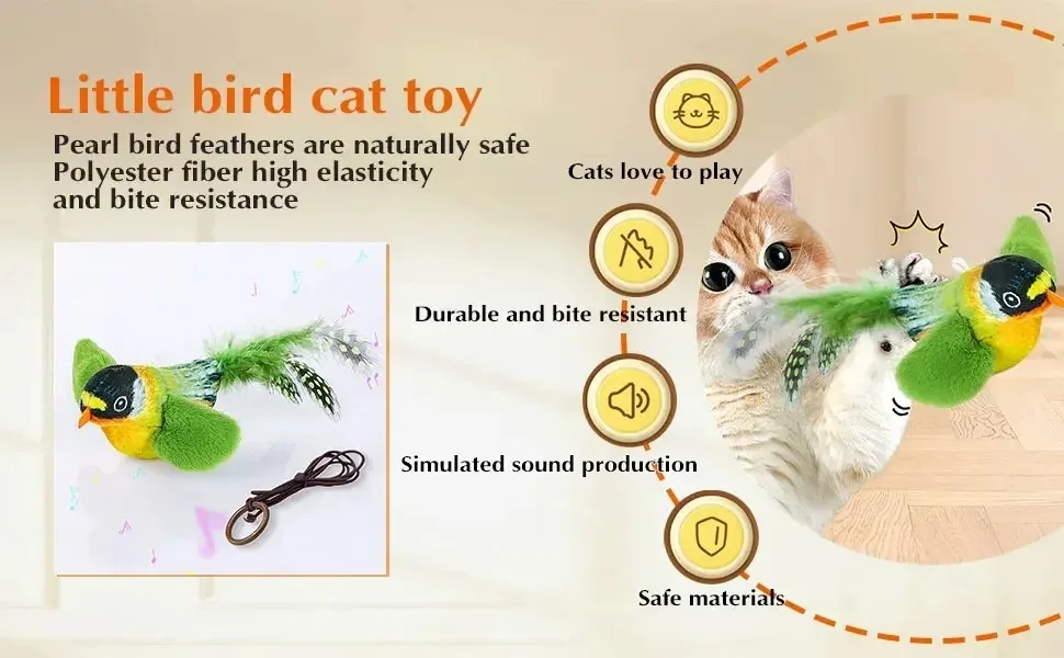 Interaktives Vogelspielzeug für den Innenbereich für Katzen, Jagdspielzeug, klingendes Katzenminze, Katzen-Teaser-Spielzeug, Selbsthilfe, Wandbehang, Vögel, Katzenspielzeug – Detail 10