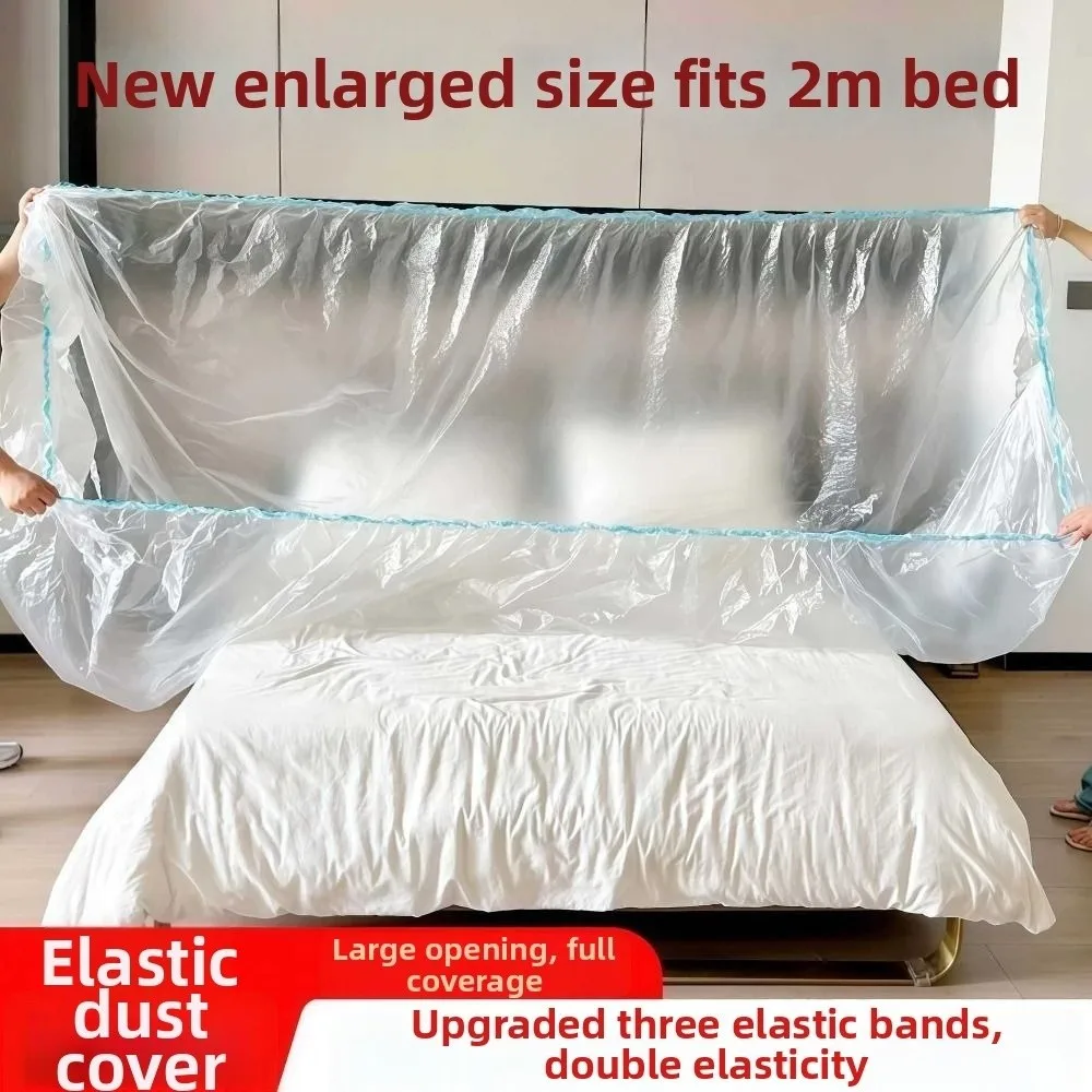 3Pcs Transparent Disposable Bed Dust Cover Waterproof Thick Plastic Furniture Protection Elastic Edges Full Wrap