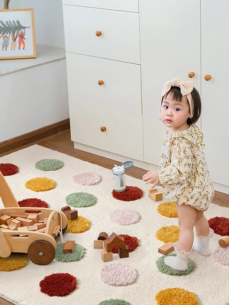 Color Dots Child Carpet Reading Bedroom Bedside Soft Rug Plush Thick Study Room Area Rug Kid Room Play Mat Modern Living Room