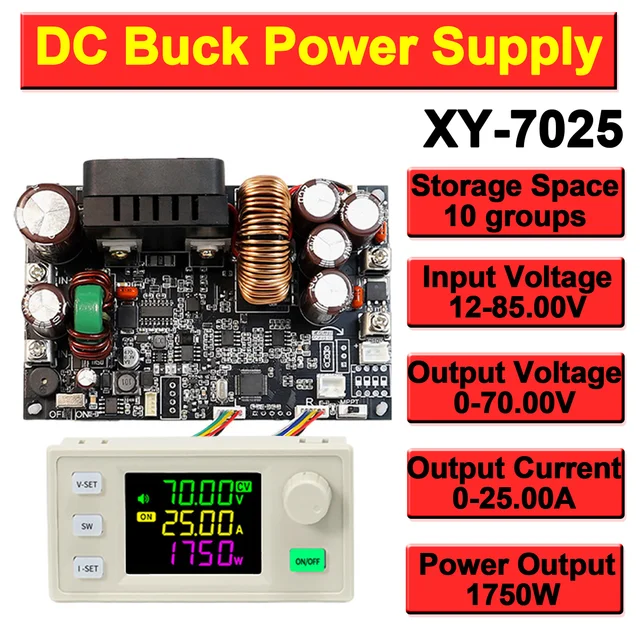XY7025 Buck Converter CC CV Moduł obniżający napięcie i prąd 70V/25A/1750W Regulowany, regulowany, stabilizowany zasilacz CNC