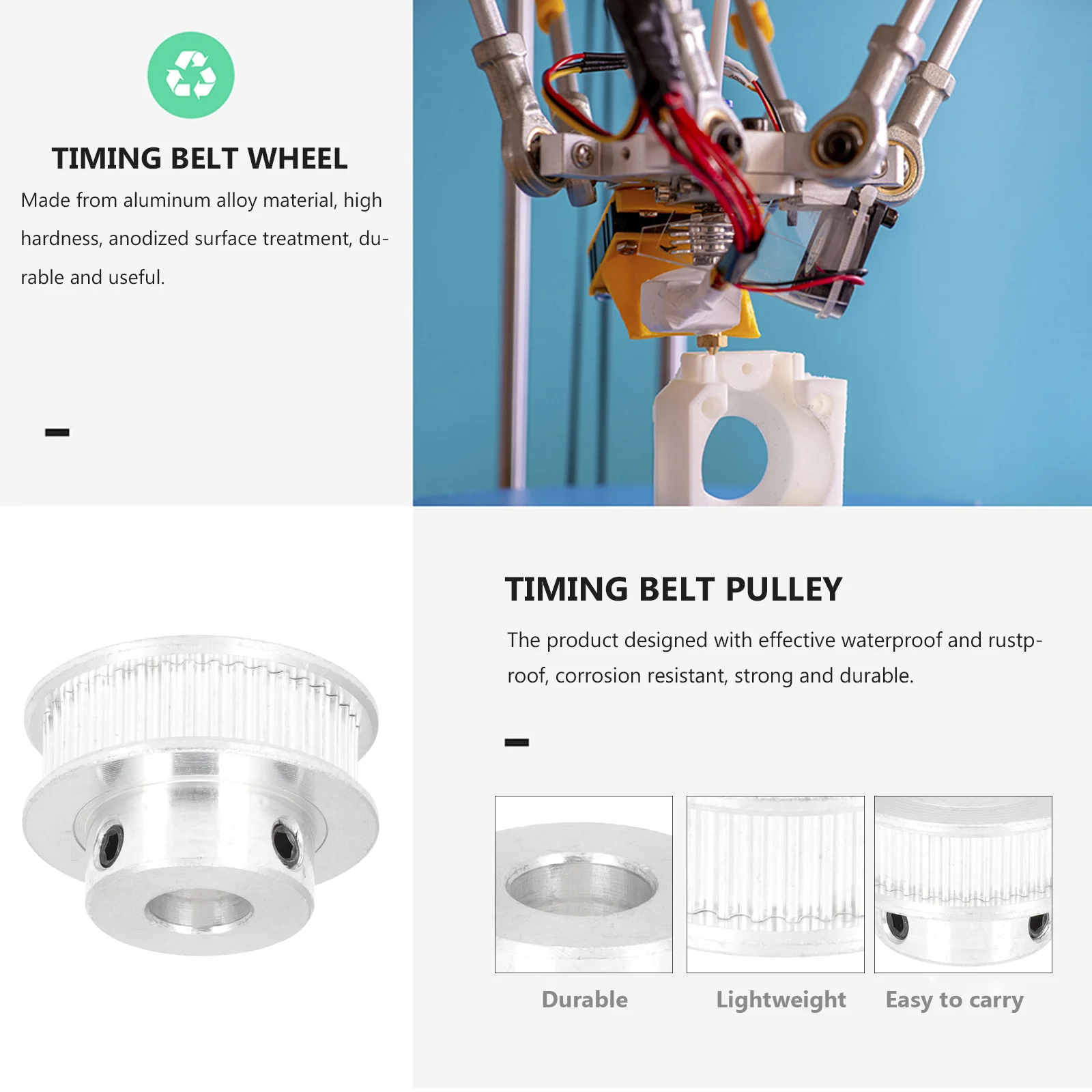 

2Pcs Synchronous Belt Pulley Timing Belt Wheel Aluminum Alloy 3D Printer Linear Movement Durable Anodized Surface