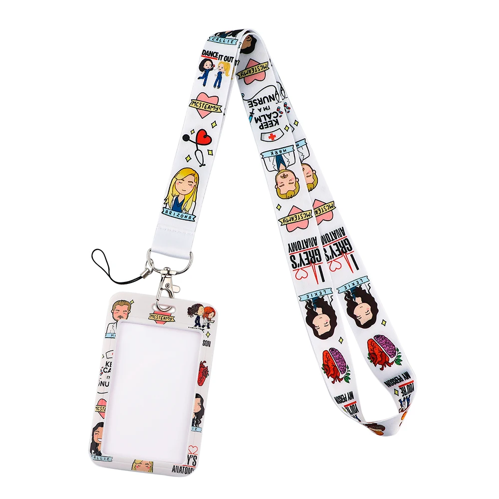 Medical Nurse Pattern Credential Holder Keychains Neck Lanyard For Pass Card Grey Anatomy Credit Card Holder Keychain Straps view 5