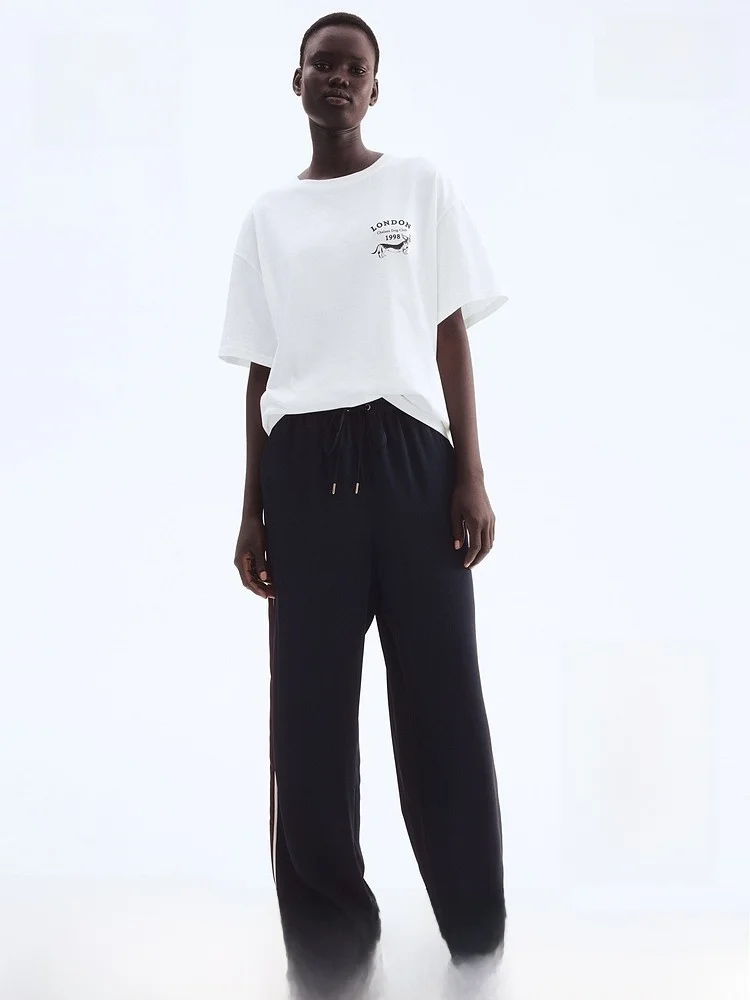 

H&M Women's Winter Oversized T-irt Casual Sle Loose Fit Cotton ort Sve Regular Length Comfortable Everyday Wear