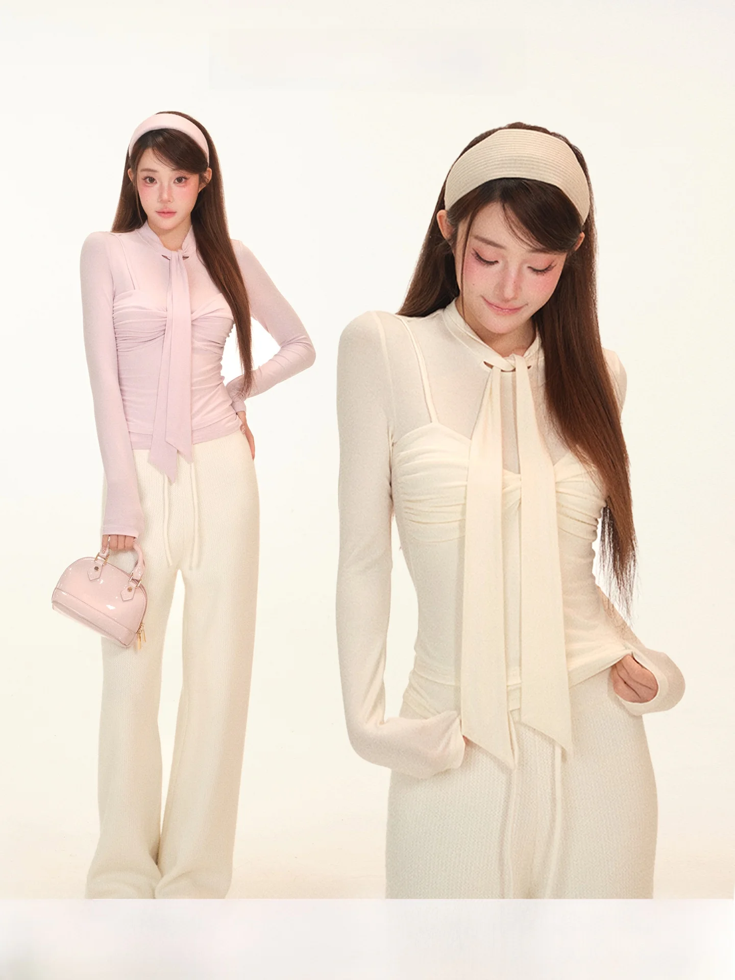 

Cloud Sensation Soft Tie Drapey Mo Ne Top Autumn Winter Base Layer irt Inner Wear Chest Knot Ladies Faion T-irt