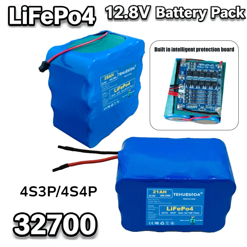32700 Lifepo4 Battery Pack 4S3P-4S4P 12.8V21Ah/28Ah with BMS for Electric Boats Drones Toy Cars Etc Uninterruptible Power Supply