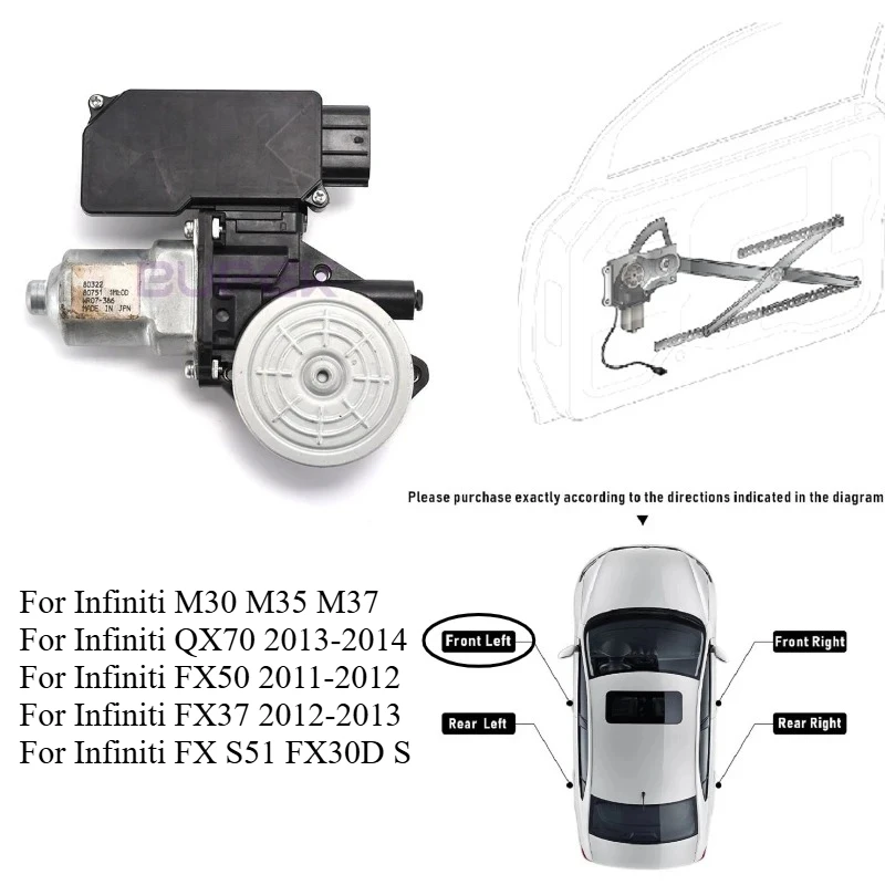 

1pc Front Left Power Window Motor for Infiniti EX35 EX25 M25L M30 M35 M37 FX S51 FX30D Electric Glass Regulator 807511ML0E