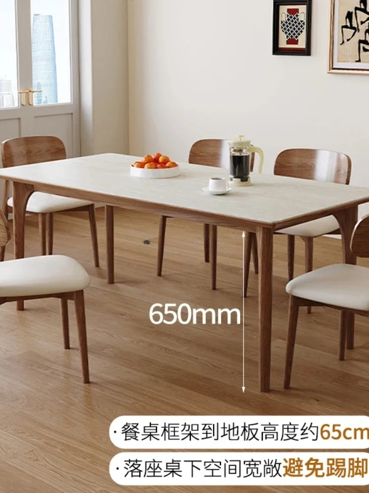 Upgrade retro style solid wood rice travertine rock slab dining table small apartment household