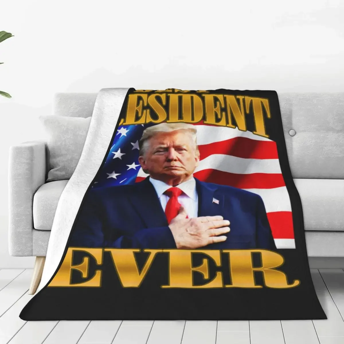 Funny Leader Flannel Blanket Trump American Flag Warm Soft Bedding Throws for Living Room Aesthetic Bedspread Sofa Bed Cover