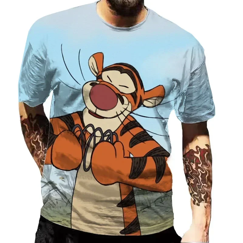 2024 New Summer Casual New Disney Tigger  3D Print T-shirt Cute Cartoon Anime Graphic T Shirts Fashion Harajuku Street Tops Tees