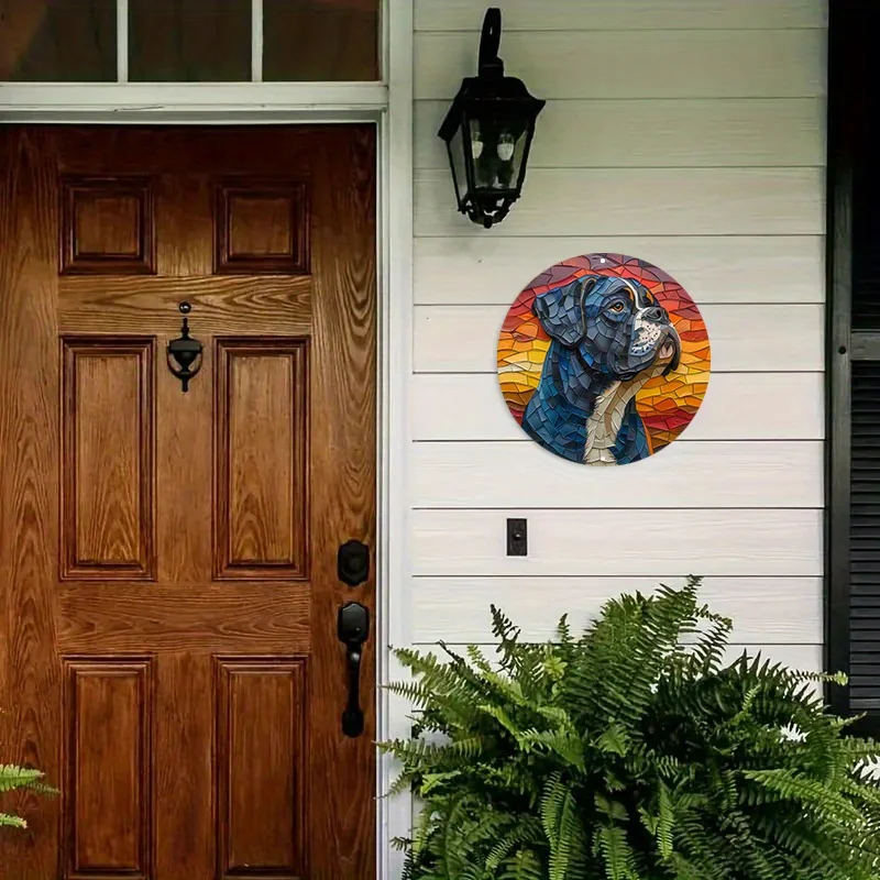 Bonitos platos redondos de aluminio para regalo de perros: letrero de metal con tema de máscara para decoración del hogar, oficina y cafetería, póster decorativo de pared