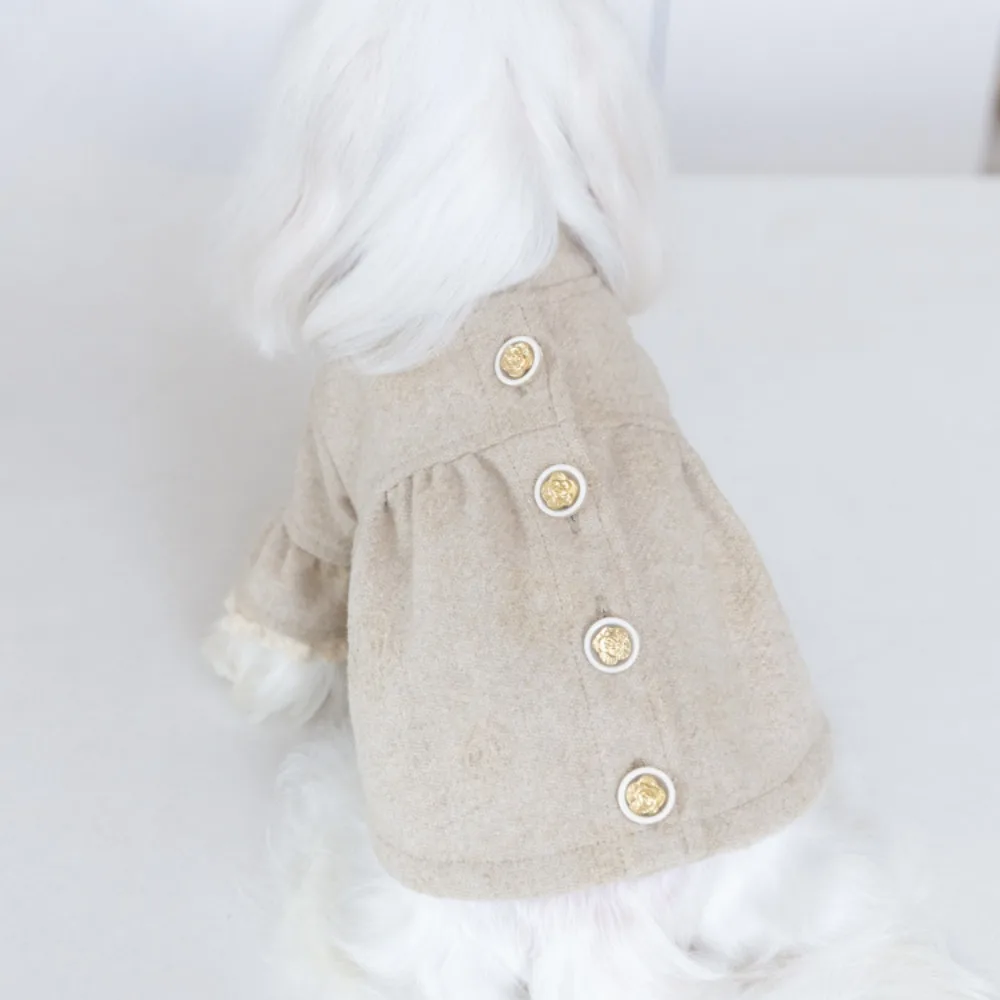 Autumn and Winter Woolen Coat Skirt Pet Floral Bubble Sleeve Coat Pet Teddy Dress Dog Clothes for Small Dogs Puppy Clothes