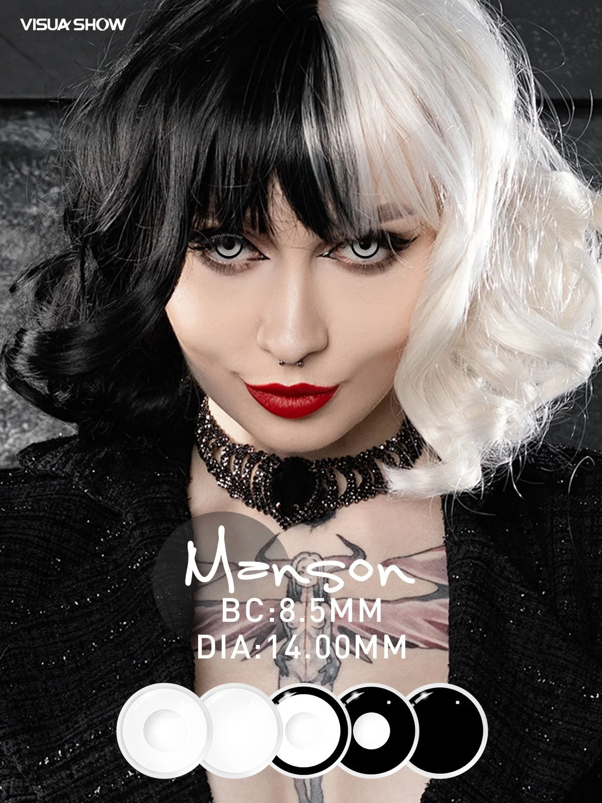 Lalens Weiße Blind-Block Farbige Kontaktlinsen Halbjährliche Weiche Linsen für Anime Cosplay Schwarze Cos-Kontaktlinsen für Coser Augen-Make-up – Detail 1