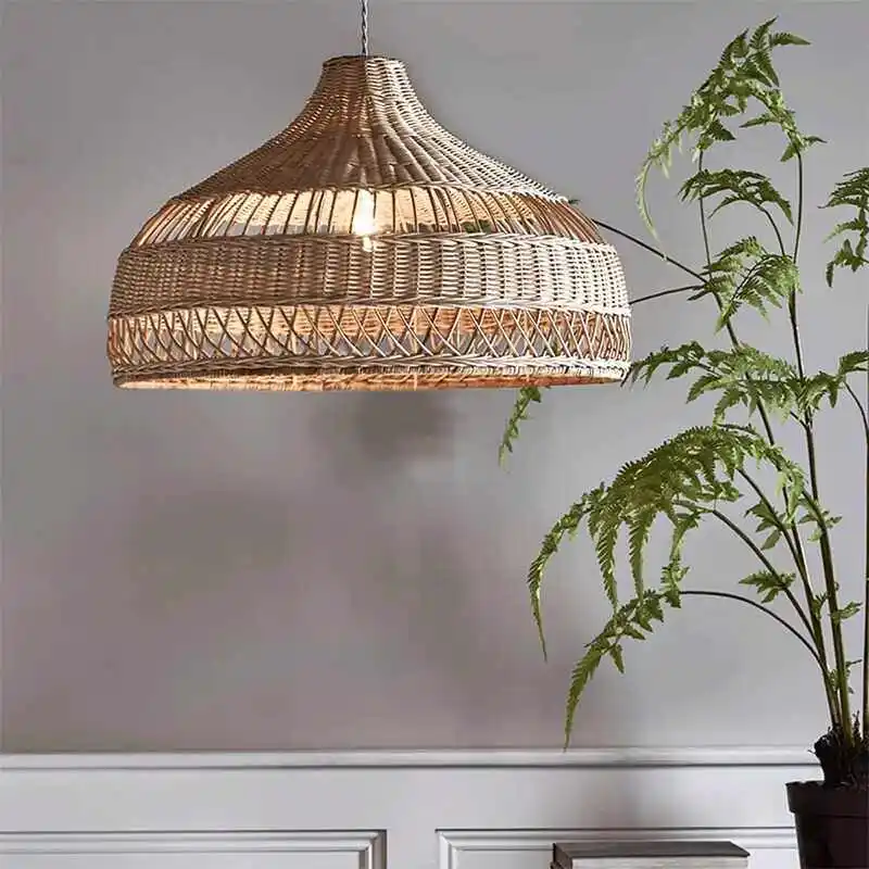 Rattan Weaving LED Pendant Light Japanese Wabi Sabi Hanging Lamps Tea Room Homestay Cafe Bedroom