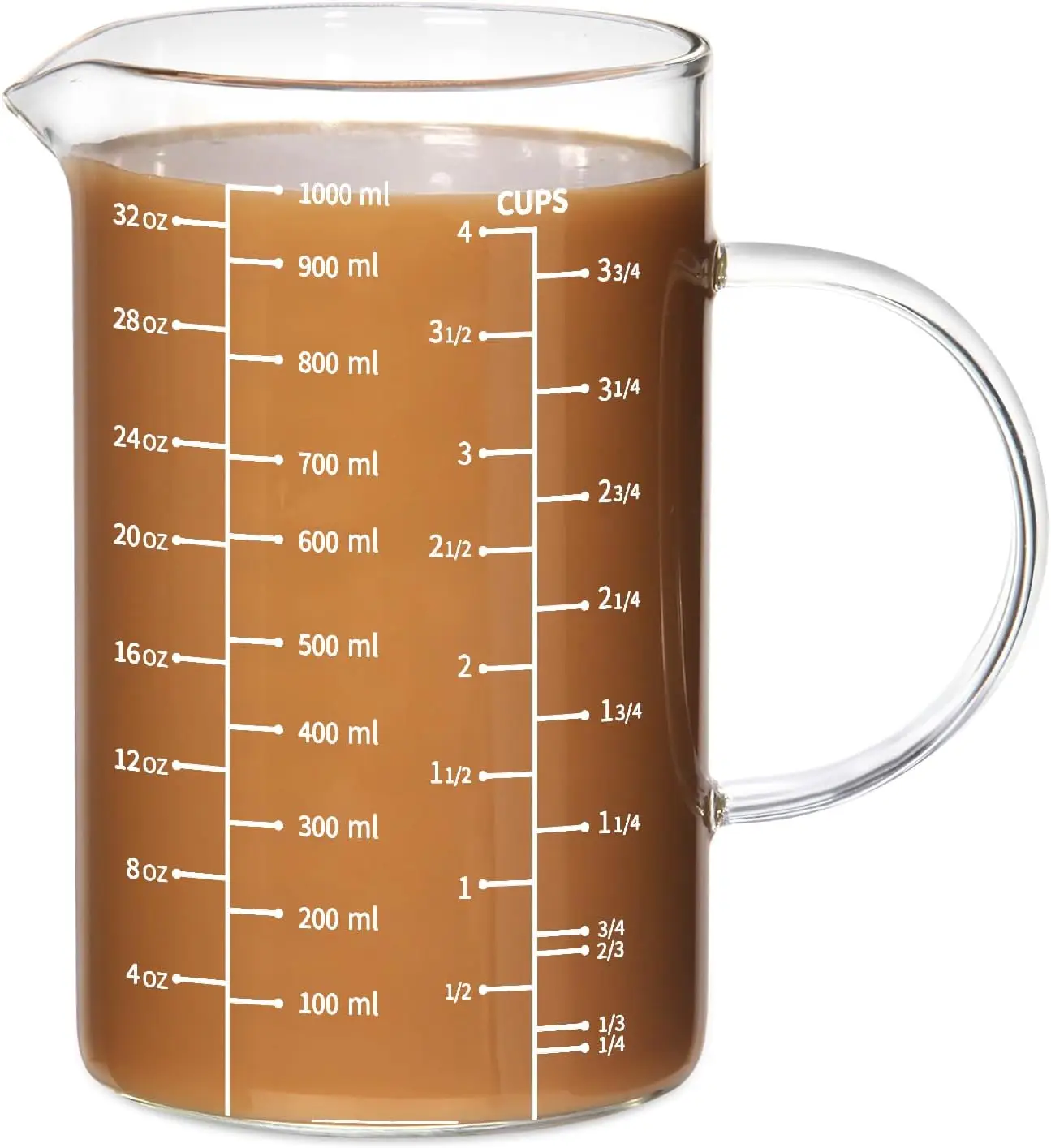 

Стеклянная мерная кружка 77 л с термоизолированной ручкой и V-образным носиком, из высококачественного боросиликатного стекла, для кухни, легко читаемая шкала, 1000 мл