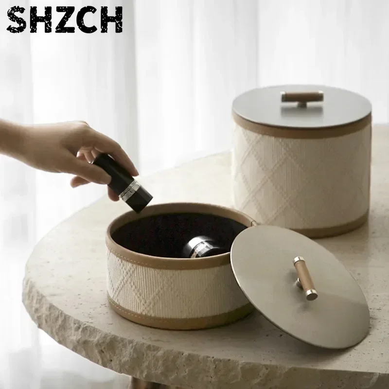 Simple High-grade Leather Storage Box Desktop Finishing Home Jewelry Box Model Room Dustproof With Cover Decoration Ornaments