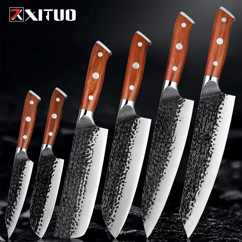 Premium Japanese Knife Set 1-6PCS Sharp Kitchen Knife Including Chef,Cleaver,Utility&Santoku Knife Hand-forged high-carbon Steel