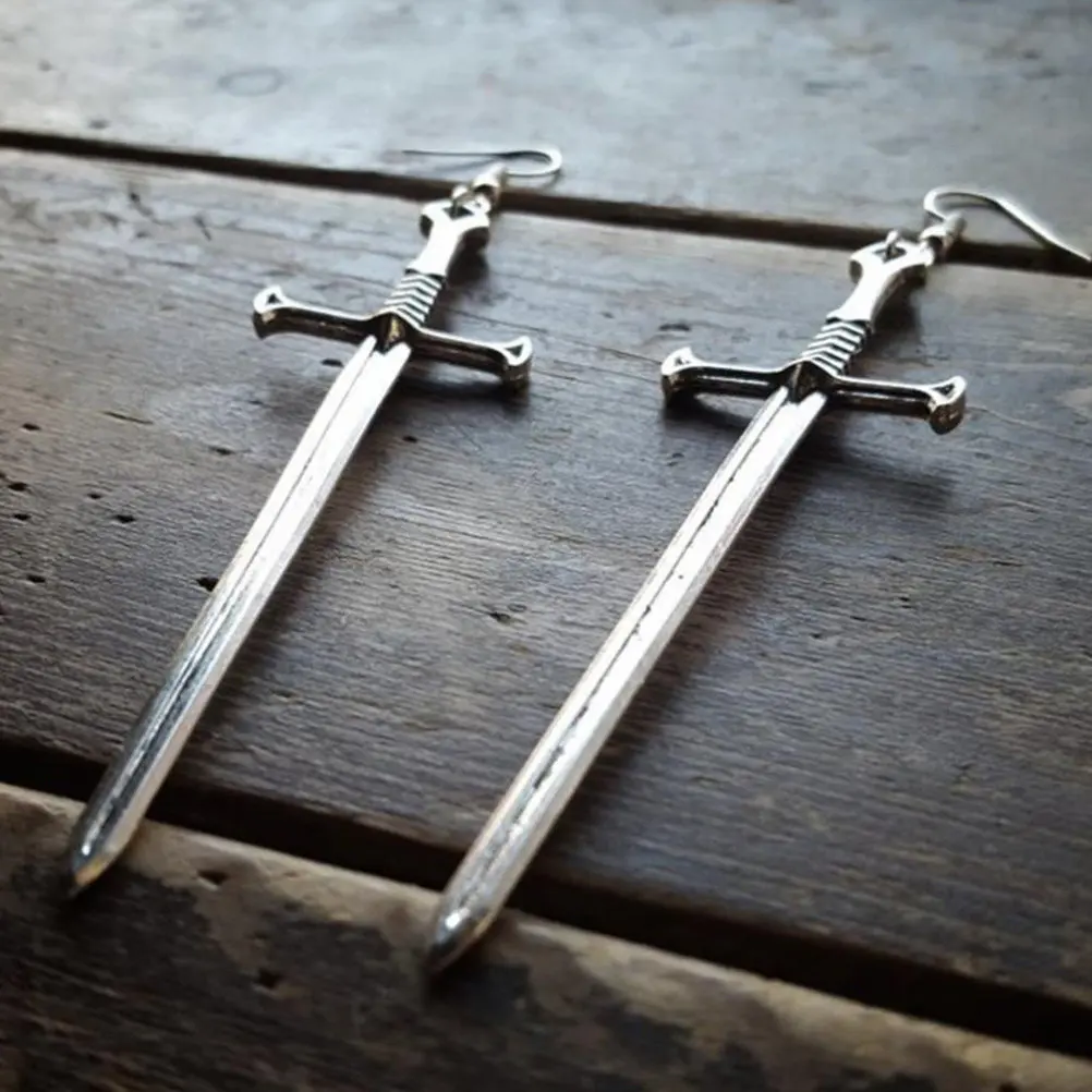4Pairs Cross Sword Drop Earrings Metal Punk Fashion Jewelry Women Elegant Comfortable Design Perfect for Wedding Graduation