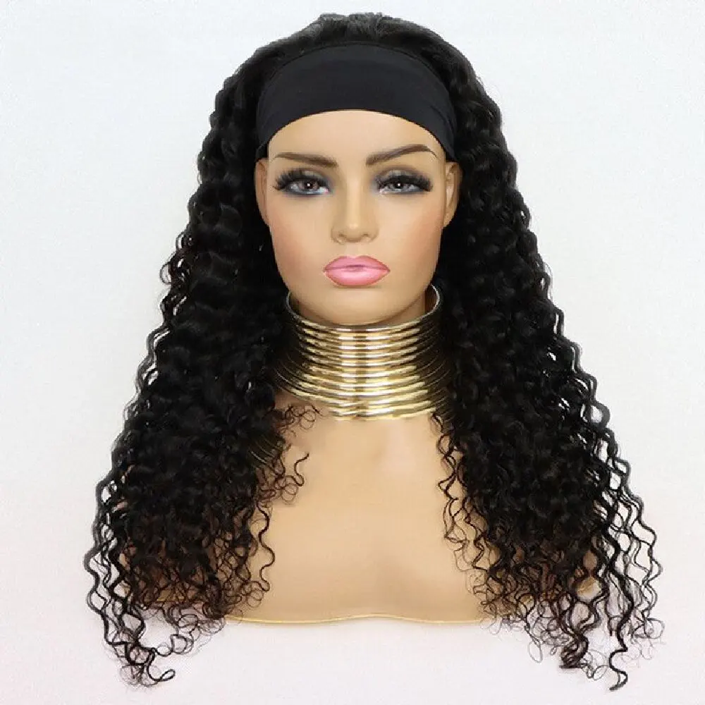

40 inch Deep Wave Headband Wig Human Hair Glueless Wig 200% Density Natural Color Human Hair Wigs Put On And Wear None Lace Wig