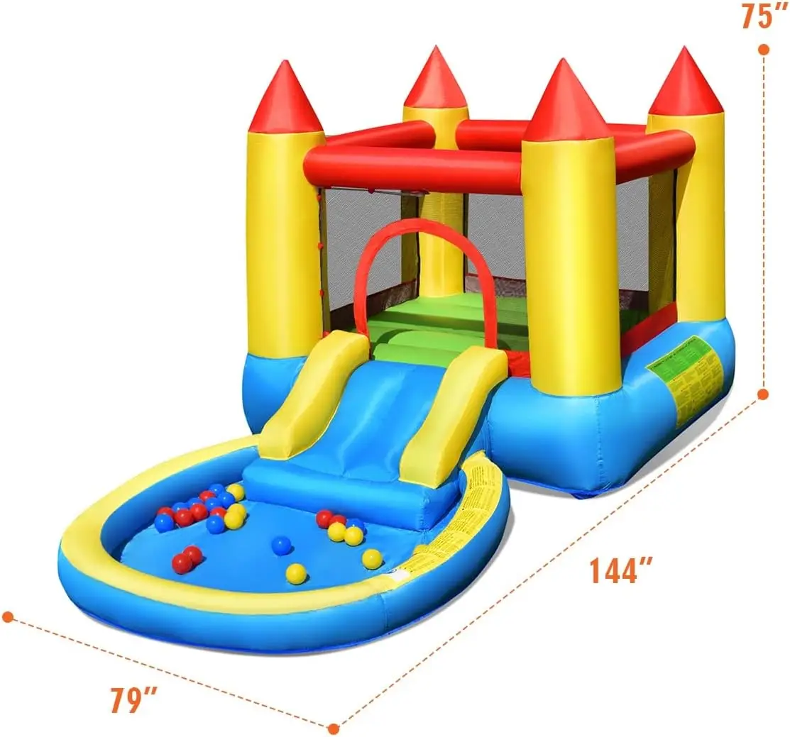Nadmuchiwana zjeżdżalnia wodna Bounce House z basen z piłkami i basenem typu Splash, dmuchany zamek do skakania dla dzieci na podwórku z dmuchawą 550w,