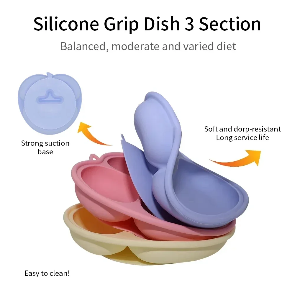 실리콘 다이닝 플레이트 흡입 그릇, 어린이 접시 수유, 유아 훈련 식기, 아이 스마일 페이스 서빙 접시 식기 