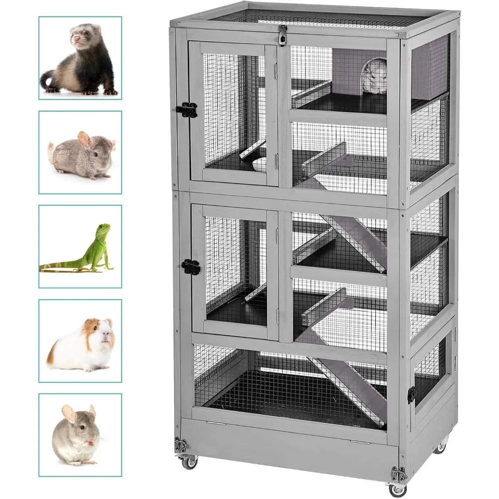 

Large Guinea Pig Cage,5 Levels Wooden Ferret Cage with Wheels,Chinchilla Cage Upgrade Metal Frame Rat Cage for Indoor Outdoor