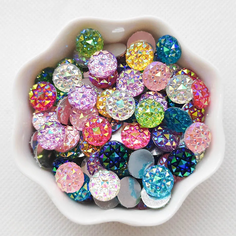 50pcs 0.39 inch flat bottomed resin AB color round rhinestones, used for handmade jewelry making and DIY cutting and pasting
