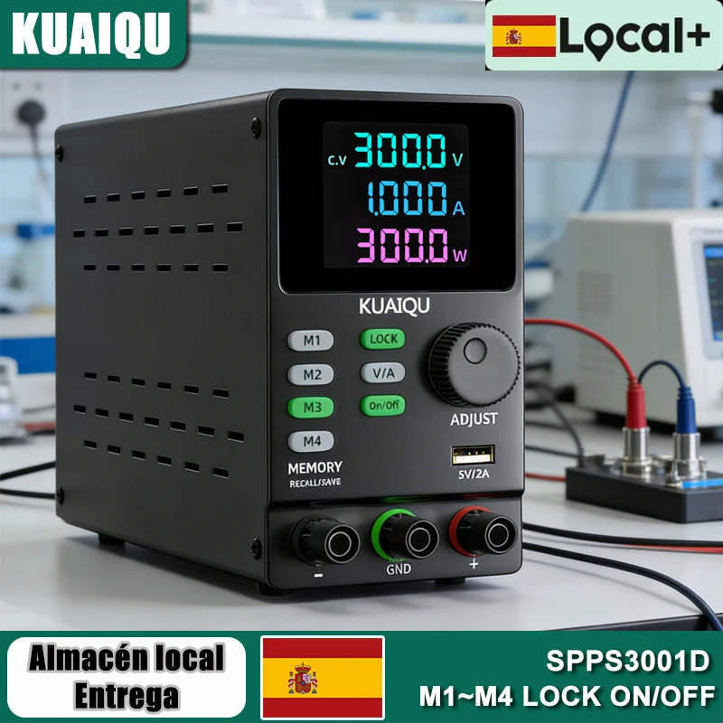 KUAIQU 300V 1A 300W Labor-Gleichstromversorgung 200V/120V/60V/30V/24V/12V/5V 3A/5A/10A Einstellbarer Tischspannungsregler M1/M2/M3/M4/LOCK/OUTPUT Schaltnetzteil LCD 4-stellige Anzeige Werkzeuge für