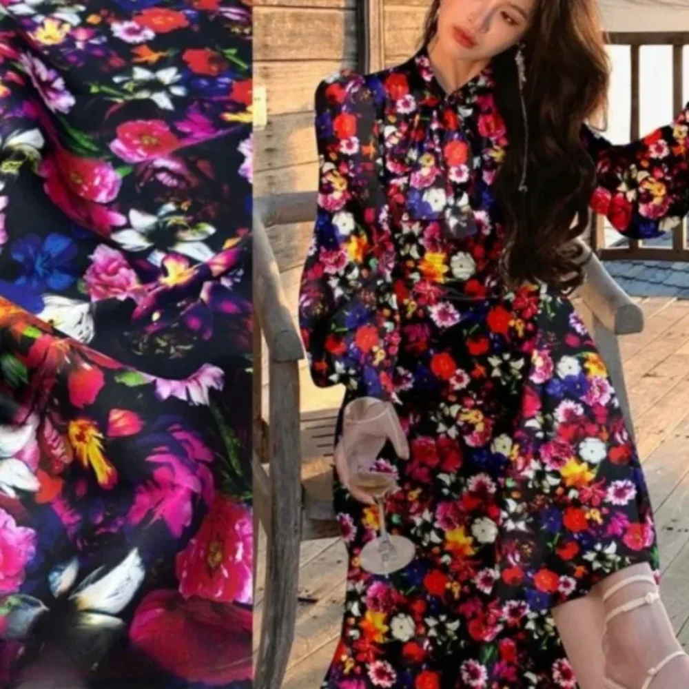 

Stretch-satin Silk Fabric Summer Drape Dress Shirt Floral Digital Print Fabrics Comfortable Cool Wholesale Cloth by the Meter