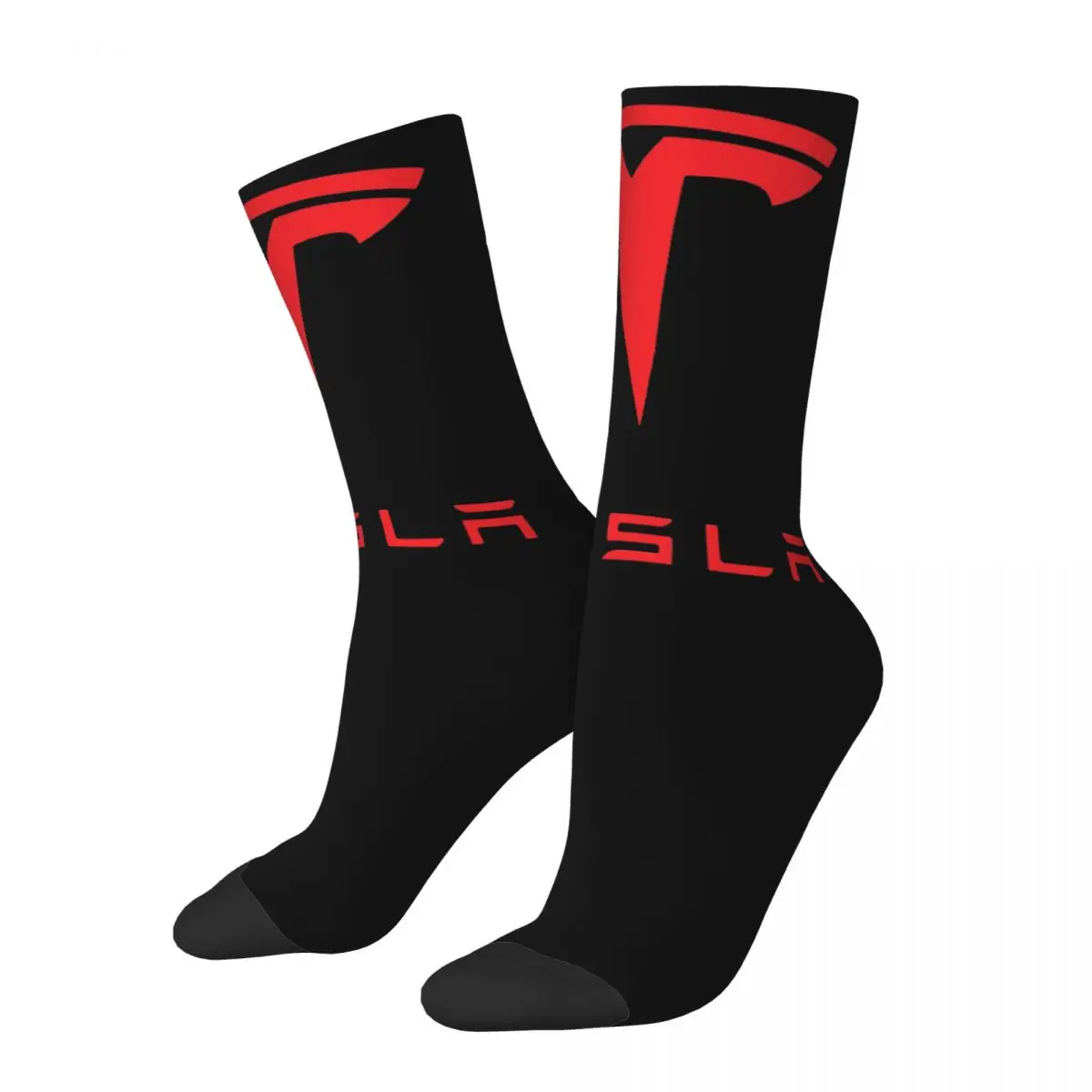 Calcetines con estampado 3D para hombre y mujer, medias cálidas con Logo rojo Tesla, calcetines interesantes para las cuatro estaciones