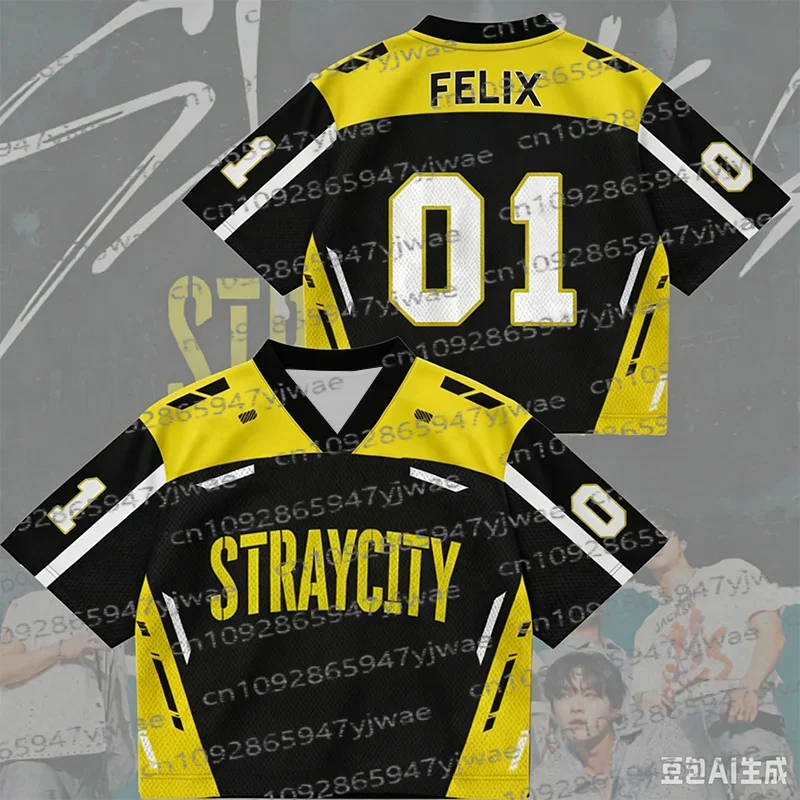 Camiseta de Futebol com Decote em V da Tour de Concertos Kpop Rebel Stray City 2026, Moda Streetwear, Manga Curta, Verão, para Homens e Mulheres, Camiseta de Praia