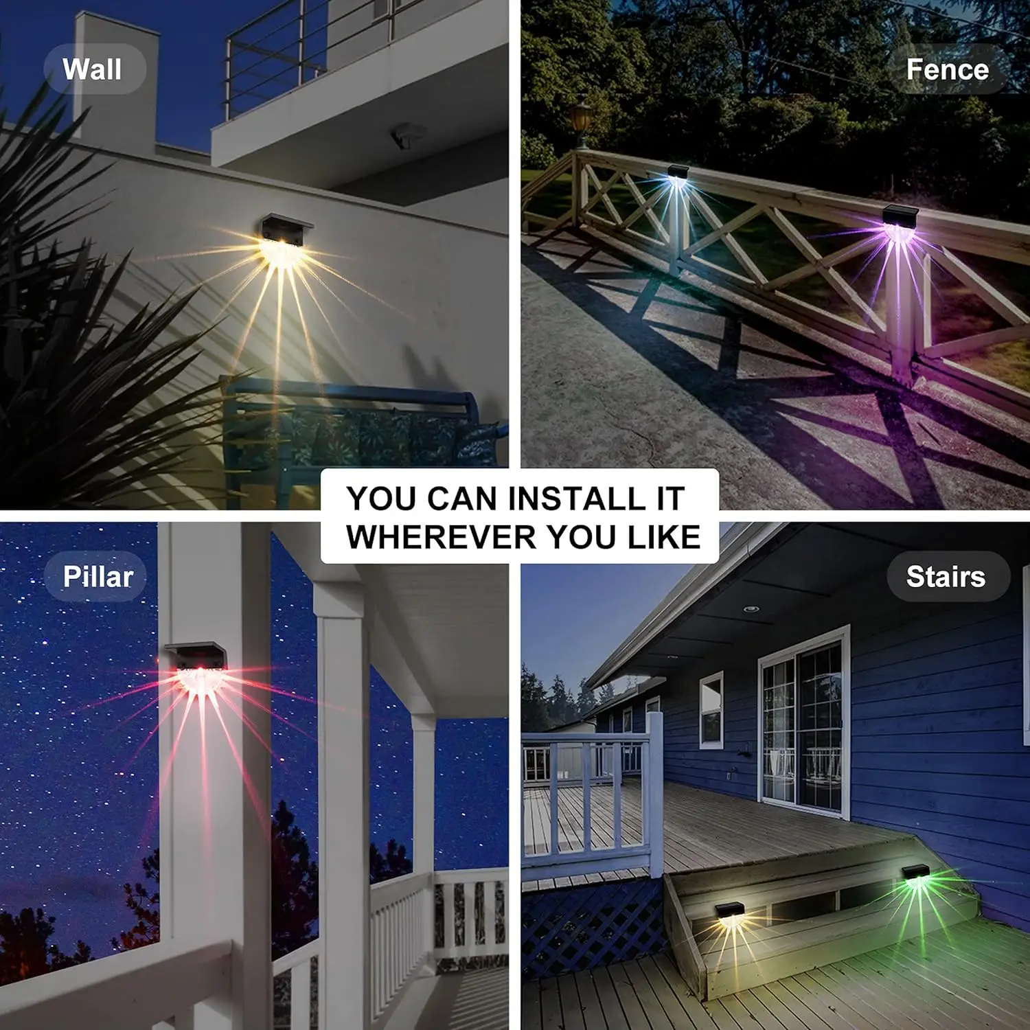 Solar Fence Lights Outdoor Waterproof Color Glow And Warm White Acrylic Led Powered Deck Post Cap Patio Yard Decorative Lamp