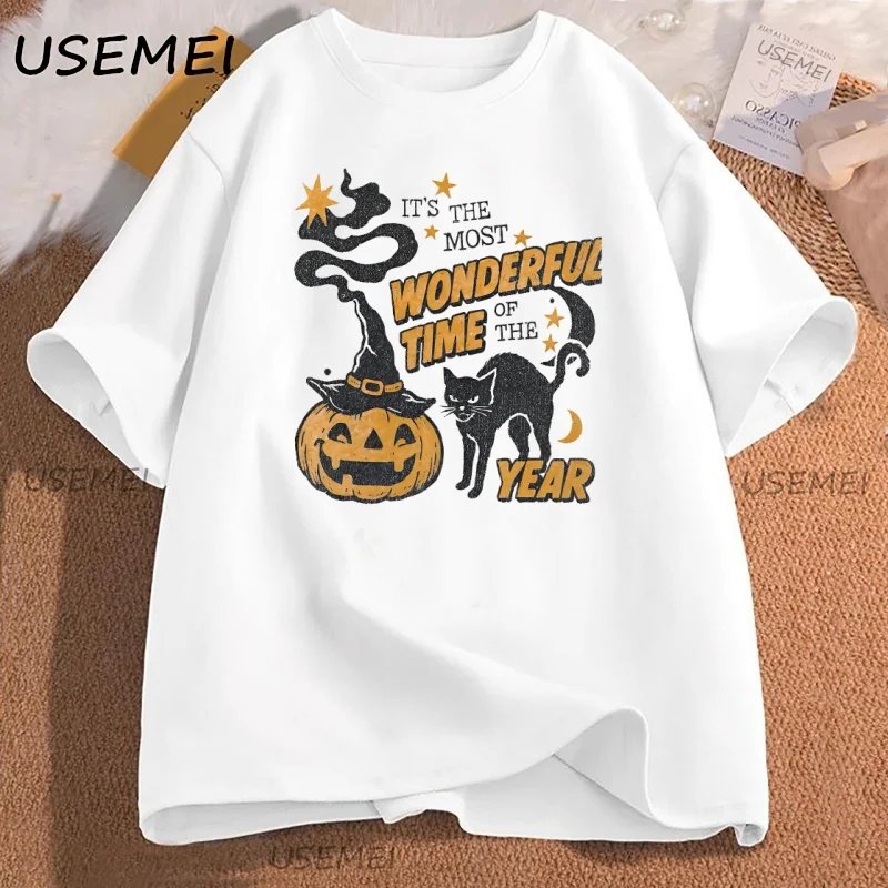 

Vintage Halloween T-Shirt Men Women 90s Spooky Black Cat Witchy Pumpkin Tee Witchy Fall Tee Unisex Cotton Short Sleeve Clothes