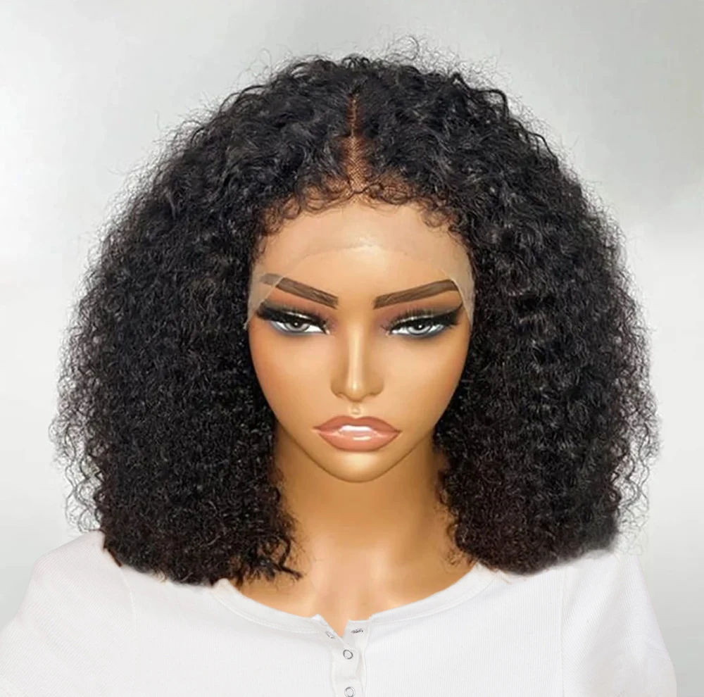 curly wave human hair wig 4c edges natural hairline wig 13x4 transparent lace front short bob kinky curly closure wig  kinky curly hd lace frontal wig