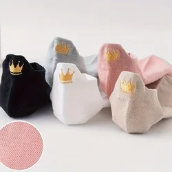 5 pairs of women's short socks summer thin crown women's boat socks cartoon Printed pattern women's socks