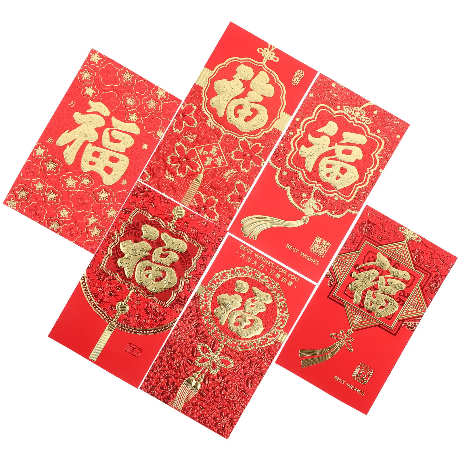 

6Pcs Lunar New Year Red Envelopes Dragon Year Theme Chinese Fu Red Packets Traditional Paper Money Pockets for Wedding Festival