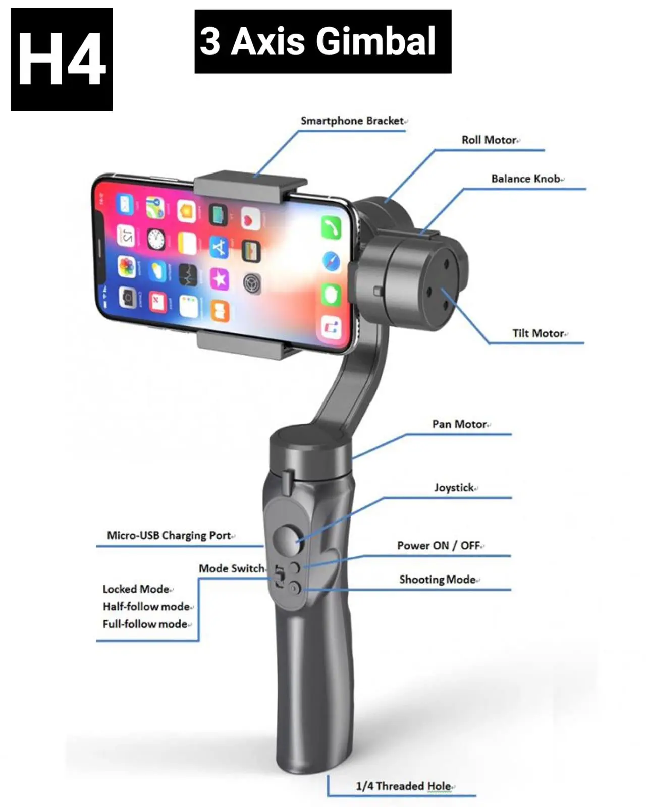 Fast Shipping Smartphone Handheld Gimbal Stabilizer 3 axis Automatic Selfie Stick AI Face Tracking Gimble Stabilizer