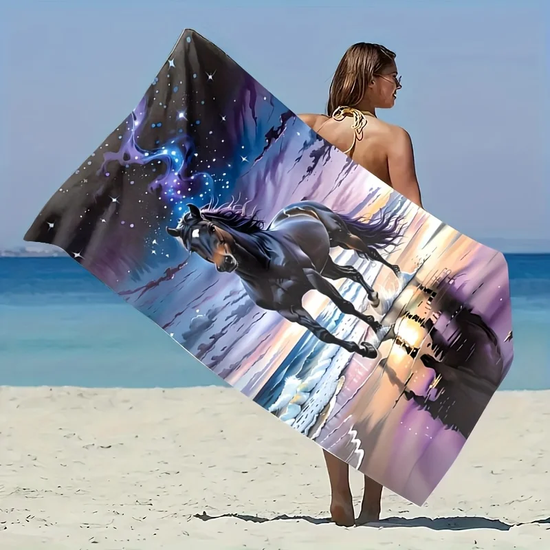 

[Colorful Horse Beach Towel] One Colorful Beach Towel Featuring a Horse Design: Perfect for Outdoor Use - Soft, Absorbent