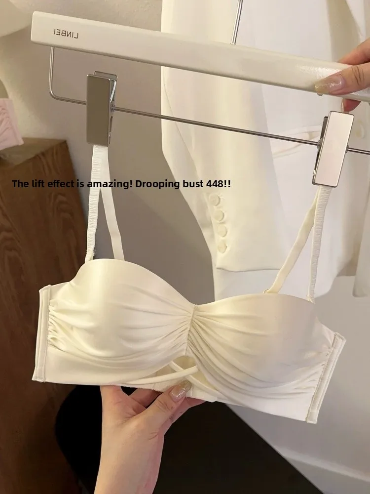 Sutiã Sem Costura e Sem Alças para Mulheres, Com Efeito Push Up, Cobertura Total, Antideslizante, Com Copo Semi-Circular, Tecido de Nylon, Costas em Forma de V, Com Três Fileiras de Fivelas