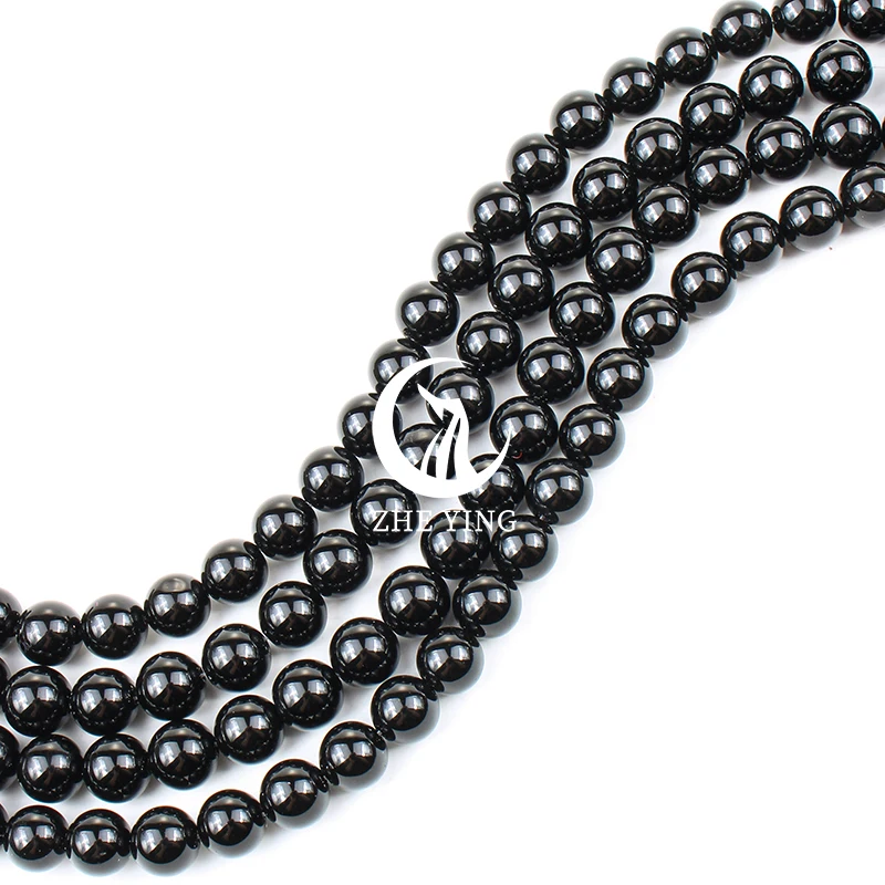 Zhe Ying Uruguay Black Onyx Bead Round Smooth Gemstone Beads for Needlework DIY Jewellery Making Supplies