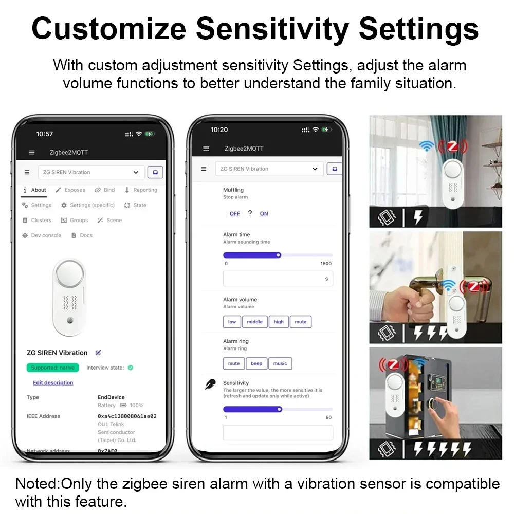 Zigbee Siren Alarm Vibration Sensor 110dB Wireless Security Alarm Battery Operated Home Burglar Alert Support Home Assistant