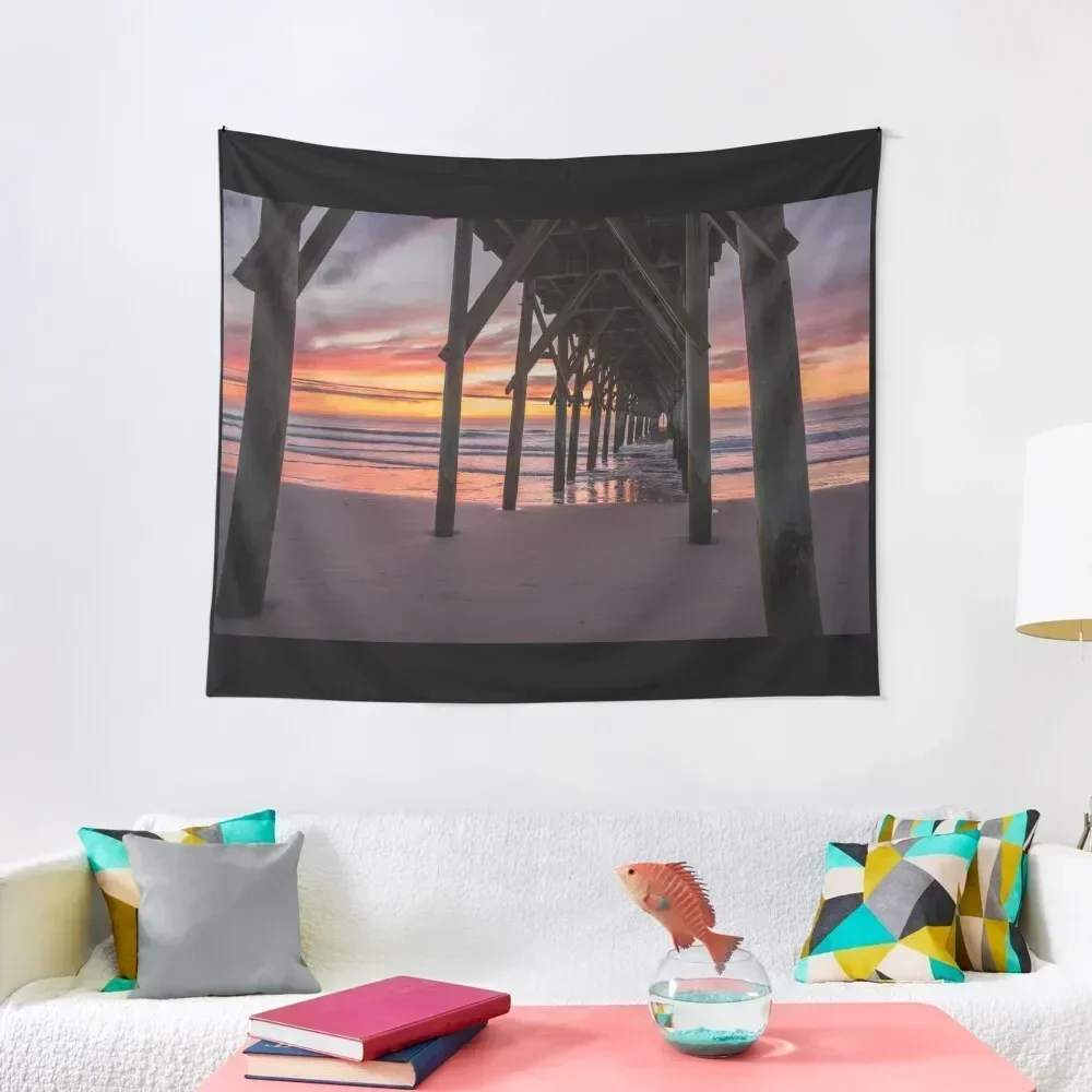 

Topsail Beach Sunrise Pier Photography Print Tapestry Japanese Room Decor For Bedroom Bedroom Decor Tapestry