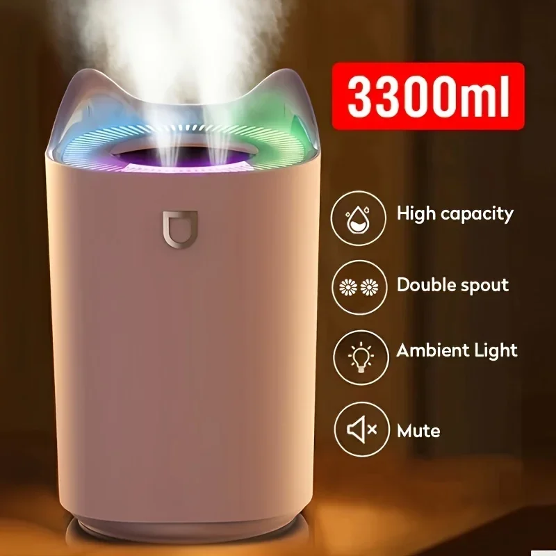 1pc USB Powered Humidifier with Essential Oil Diffuser, 111.59oz Large Capacity, Ultrasonic Cool Mist, Dual Nozzle, Quiet Operat