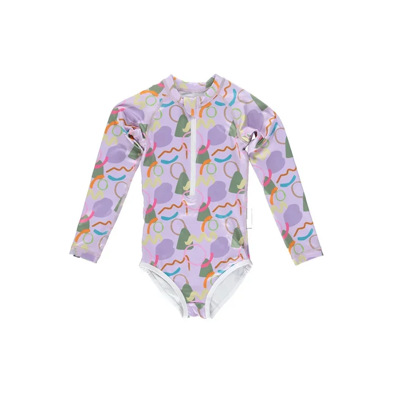 Children\'s Swimsuit Girl Long Sleeved Sunscreen Swimsuits One Piece Quick Drying Elastic Girls Swimwears Baby Swimwear Bikinis