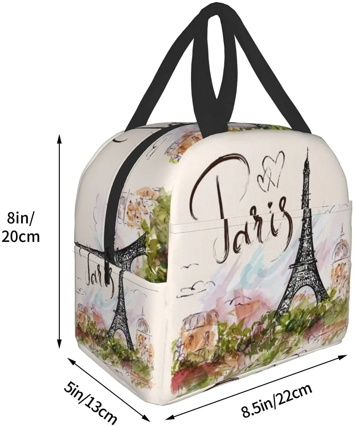 Paris Eiffel Tower Lunch Bags for Women Boy Girl Reusable Insulated Lunch Box Suitable Travel Work Picnic Beach Office Cooler