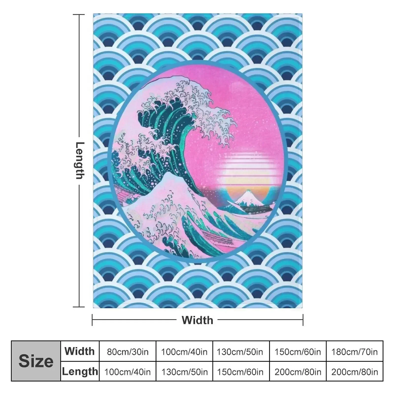 Vaporwave Aesthetic Great Wave Seigaiha Ocean Sunset Throw Blanket Extra Large Throw Custom Flannels Blankets