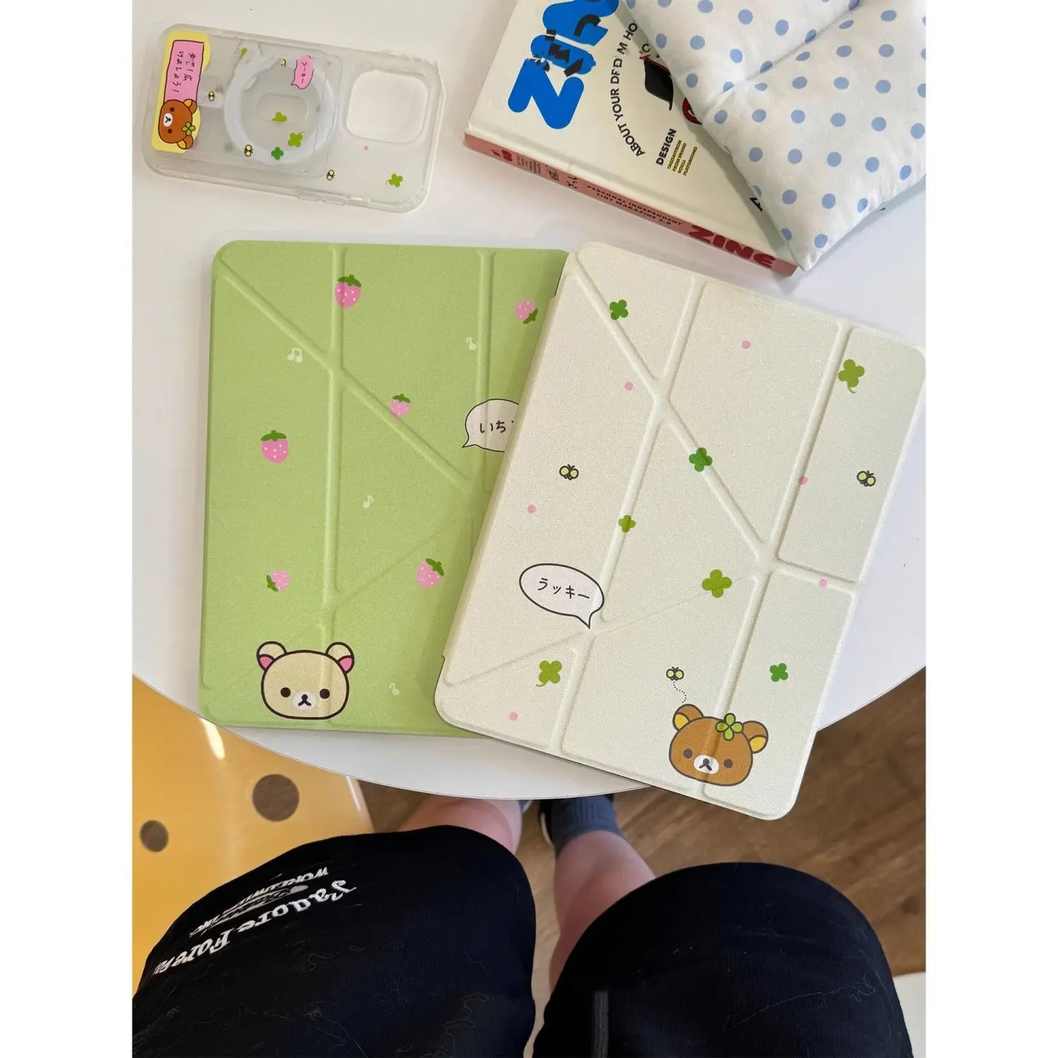 Japan cartoon rilakkuma Folding Applicable iPad Pro2024 Protective Case Air 7 Transparent 11-inch MINI6 iPad Protective Case