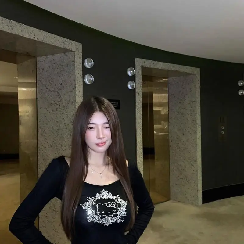 

Sanrio Hello Kitty Top Gril Kawaii аниме модный повседневный комбинезон женская одежда распродажа комплекты ранней осени парный базовый топ