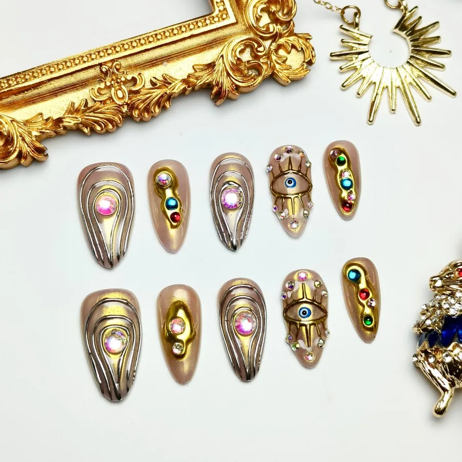 

Adhesive false nails, handmade press-on nails, suitable for dark/deluxe outfits, realistic reusable hand-painted fake nail tips